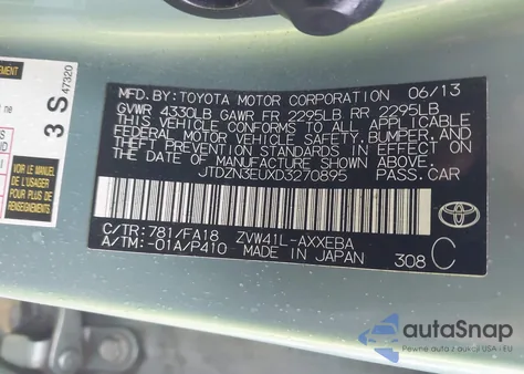 2013 Toyota Prius V Two из США, поврежденный, VIN JTDZN3EUXD3270895